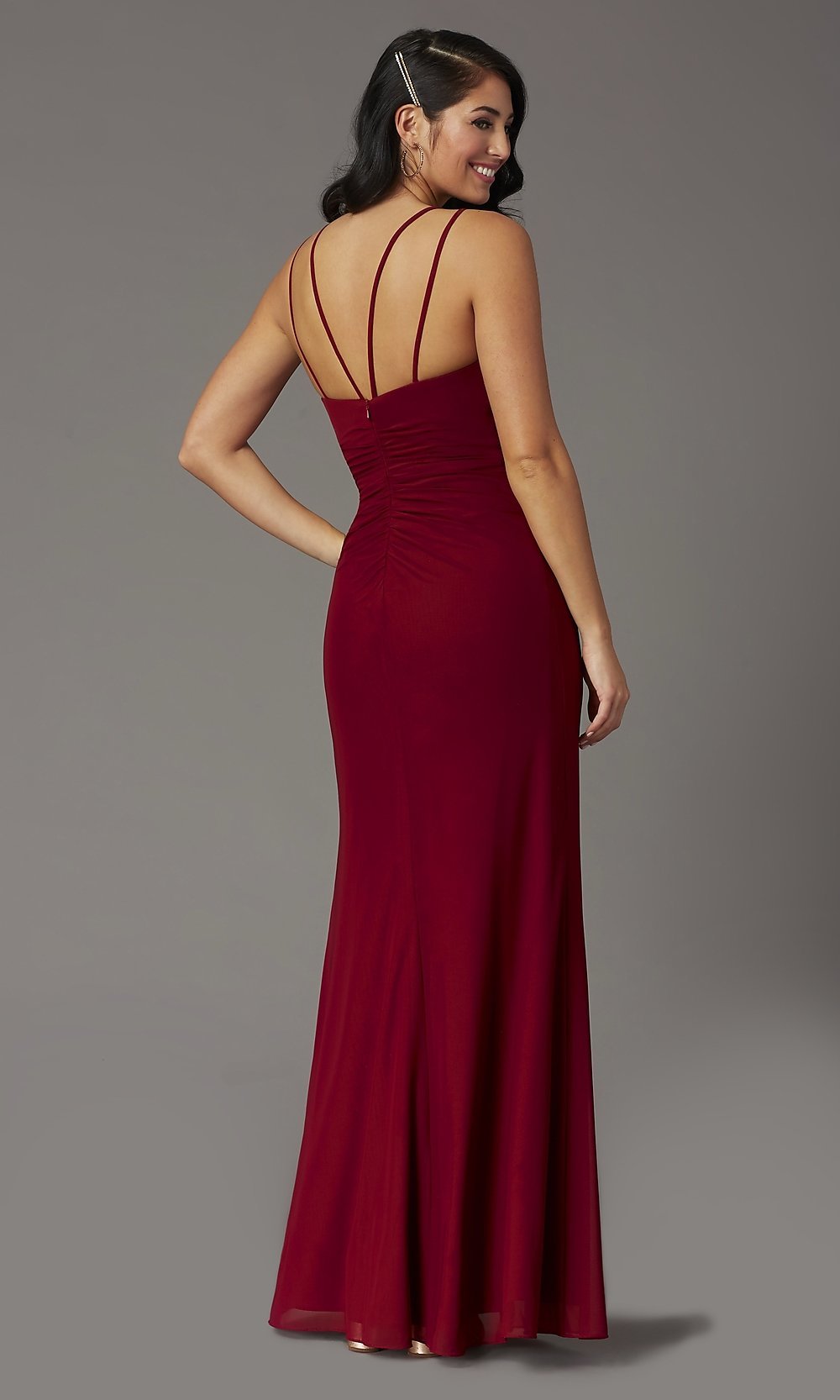 Dancing Queen-Long V-Neck Ruched Classic Prom Dress
